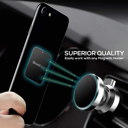 Miniatura 2 de GradCap Placa de metal para soporte magnético de teléfono, paquete de 4 discos universales de metal negro ultrafino con adhesivo 3M fuerte, kit
