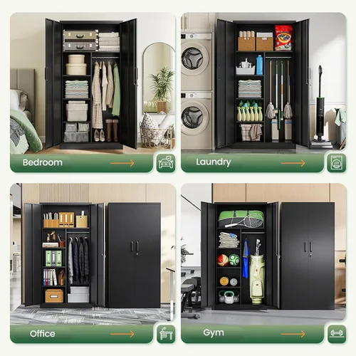 Miniatura 5 de Letaya Armarios de Almacenamiento de Metal Casillero con Puerta con Cerradura, Guardarropa Independiente de Almacenamiento de Acero para Ropa y Negro