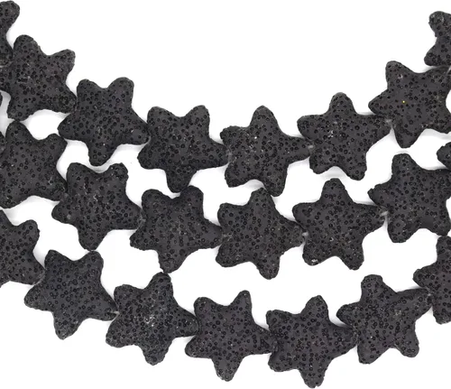 Miniatura 3 de Cuentas de lava de estrella, cuentas de roca de lava negra natural, 0.866 in x 0.787 in