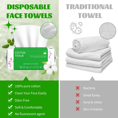 Miniatura 6 de Toallas faciales desechables, 100 unidades, toallas faciales biodegradables para piel sensible, paño facial ultra suave y grueso, toallitas secas