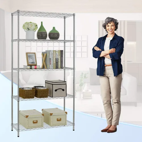 Miniatura 4 de BestOffice Estantería de 5 repisas de alambre para garaje, estante de alambre NSF, estantes de almacenamiento de metal de gran resistencia, altura