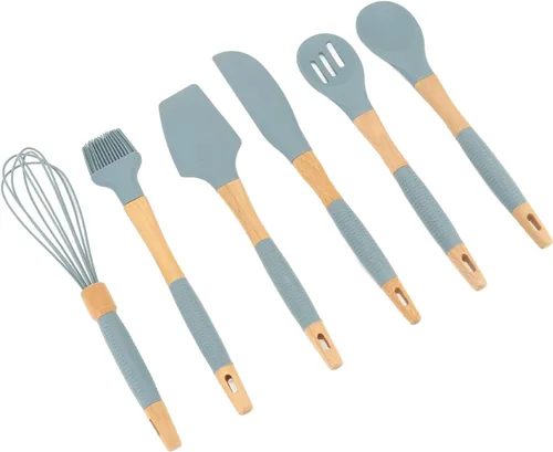 Miniatura 5 de Juego de utensilios de silicona de 6 piezas con mango de madera, kit de utensilios de cocina de cocina, accesorios de cocina duraderos antiarañazos