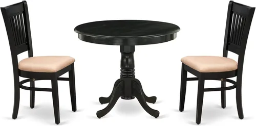 East West Furniture ANVA3-BLK-C - Juego de mesa de comedor moderno de 3 piezas que contiene una mesa de cocina redonda con pedestal y 2 sillas de