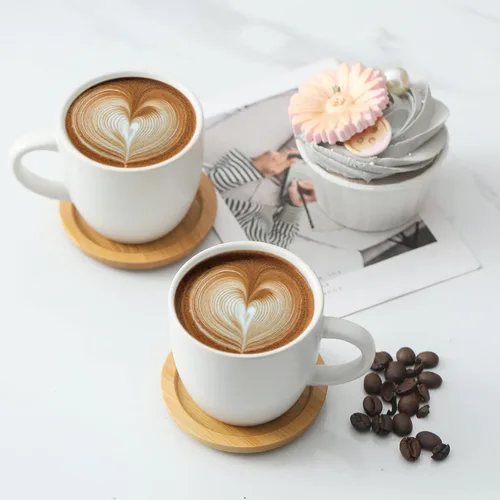 Miniatura 4 de HASENSE Juego de 6 tazas y platillos de espresso de 3 onzas, tazas Demitasse con asa para bebidas de café, café con leche, capuchino, café moca