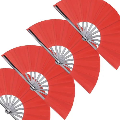Miniatura 9 de Paquete de 2 ventiladores de mano plegables grandes, ventilador chino rojo de Kung Fu Tai Chi Chi, ventilador de tela de nailon para hombres