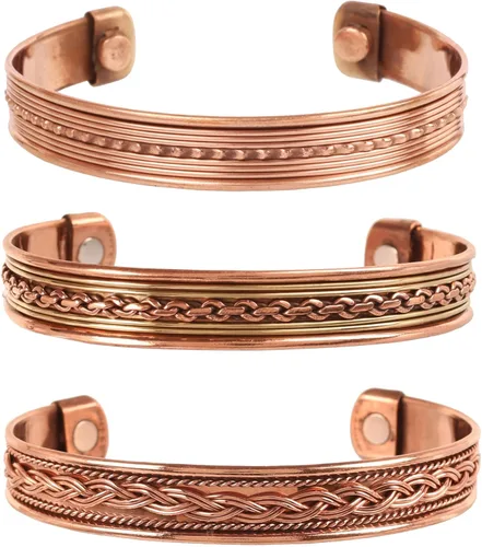 Miniatura 21 de Pulseras de cobre Touchstone regalo para hombres y mujeres joyería magnética 100% pura y sólida ajustable juego de pulseras hechas a mano