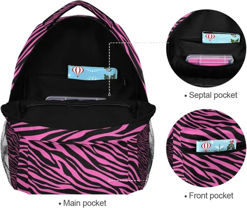 Miniatura 3 de Fisyme Mochila para computadora portátil con estampado de cebra rosa, mochila para libros, viajes informales, senderismo, computadoras portátiles