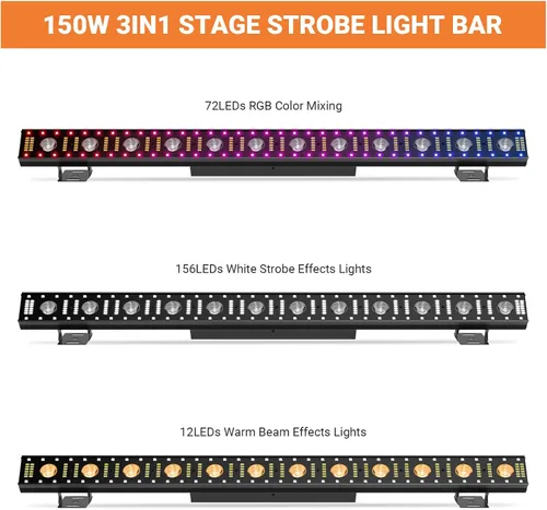 Miniatura 4 de Barra de luz de escenario alimentada por batería: 150W 3IN1 RGBW cambio de color - Inalámbrico 2.4G DMX y control remoto - Efectos estroboscópicos