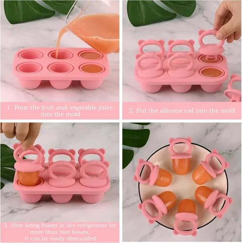 Miniatura 6 de Moldes de paletas para niños pequeños, recipientes de almacenamiento de alimentos para bebés, adecuados para puré de frutas frescas congeladas y Gris