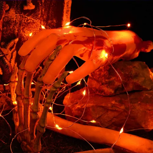 Miniatura 5 de BrizLabs Luces naranjas de Halloween, paquete de 4 luces LED de 19.47 pies, 60 luces LED naranjas, 2 modos de batería, cadena de luces de Halloween