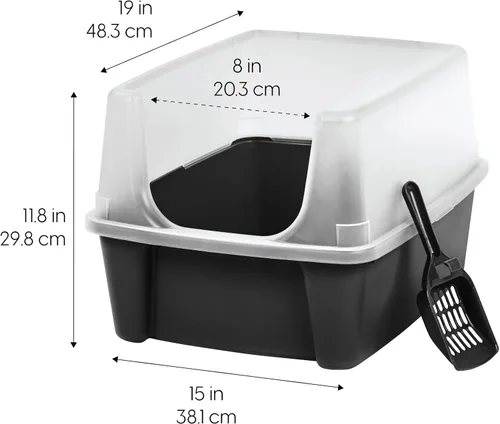 Miniatura 2 de IRIS USA Caja de Arena Grande para Gatos con Escudo Contra Dispersión y Pala, Bandeja de Arena para Gatos de Lados Altos con Parte Superior Abierta