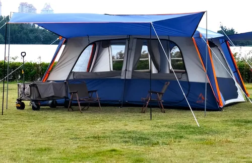 Miniatura 7 de KTT Extra Large Tent 12-14 Person,Family Cabin Tents,2 Rooms,Straight Wall,2 Doors 4 Windows with Mesh,Waterproof,Double Layer,Big Tent for Azul