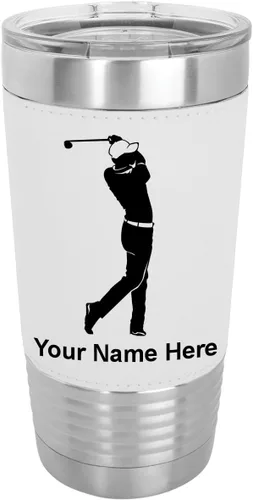 Miniatura 22 de LaserGram Vaso aislado al vacío de 20 onzas, golfista golfista, grabado personalizado incluido (piel sintética, estilo béisbol)