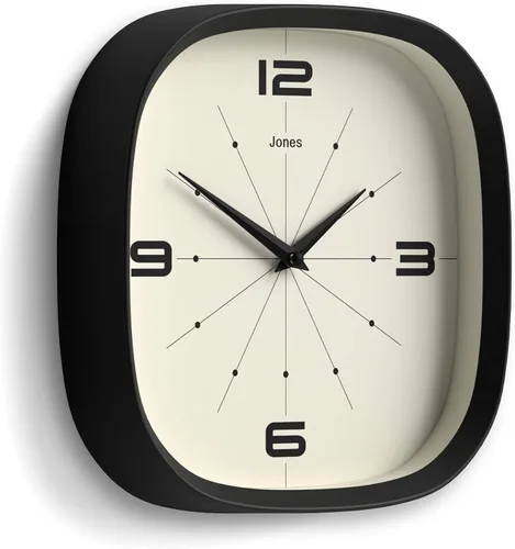 Miniatura 2 de JONES CLOCKS® Pulsar - Reloj de pared Reloj retro cuadrado redondeado 10 pulgadas Negro Aspecto de diseñador genial para cocina, sala