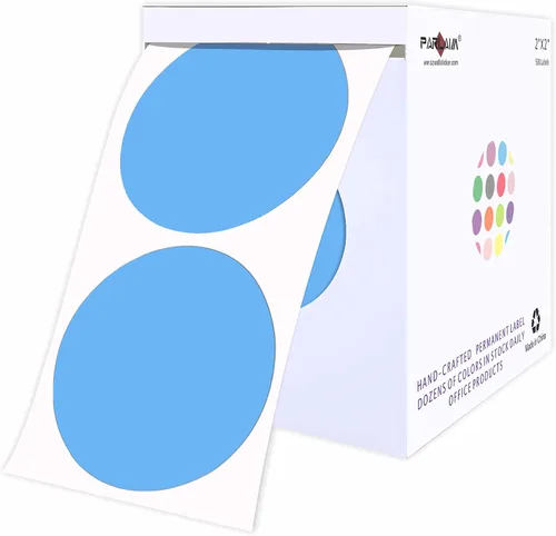 PARLAIM Etiquetas circulares redondas de código de color azul claro de 2 pulgadas en un rollo, 500 calcomanías, 2 pulgadas de diámetro para