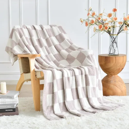 Miniatura 20 de Manta a Cuadros, Mantas Suaves y Acogedoras para Sofá Cama, Manta de Picnic de Viaje a Cuadros Esponjosa Ligera y Cómoda, Regalos para Sofá Silla
