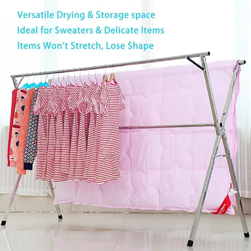 Miniatura 2 de Clothes Drying Rack - Stainless Steel Laundry Drying Rack with Extendable Rods, Lightweight Foldable Standing Clothes Dryer for Indoor, Outdoor