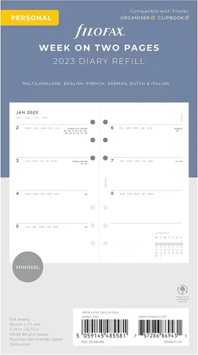 Miniatura 2 de Filofax Recambio de diario de calendario, tamaño personal/compacto, semana a vista, paquete de diario mínimo, libro blanco, multilingüe: cinco
