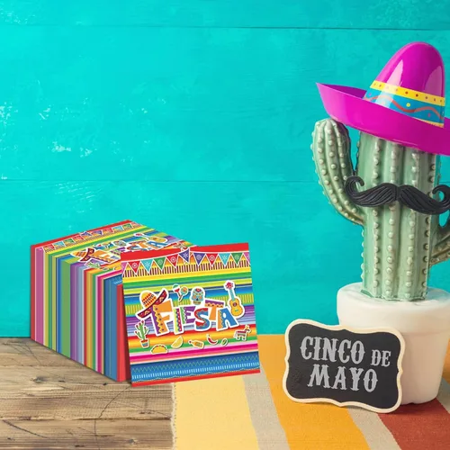 Miniatura 6 de Paquete de 100 servilletas de fiesta mexicana para fiesta del 5 de mayo, servilletas de papel desechables con temática de fiesta mexicana, banderas