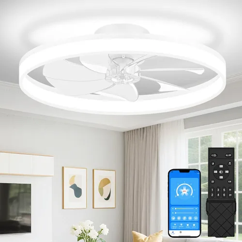 Miniatura 24 de VOLISUN Ventiladores de Techo de Perfil Bajo con Luces y Control Remoto, Ventilador de Techo Fandelier de Montaje Empotrado, 3000K-6500K Luz de Negro