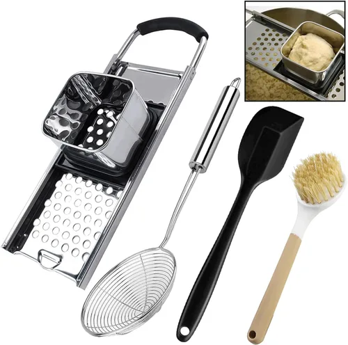 Spaetzle Maker de acero inoxidable de alta calidad con mango de agarre cómodo, cuchara de colador de araña de acero inoxidable con cepillo de