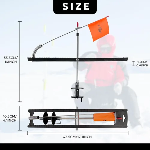 Miniatura 2 de SF Punta de pesca en hielo plegable con banderas de poste naranja/10.6'' Accesorios de pesca en hielo térmicos a prueba de congelación con banderas