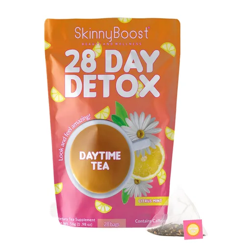 SkinnyBoost Té diurno de desintoxicación para 28 días, menta cítrica (28 bolsas de té) apoya el metabolismo, desintoxicación, todo natural, sin OMG,