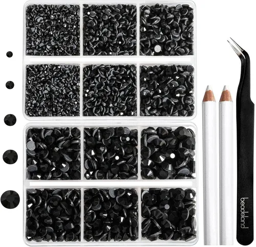 Miniatura 15 de 6736 piezas de diamantes de imitación Hotfix con parte trasera plana, diamantes de imitación rosa para manualidades y ropa, 5 tamaños mixtos, kit
