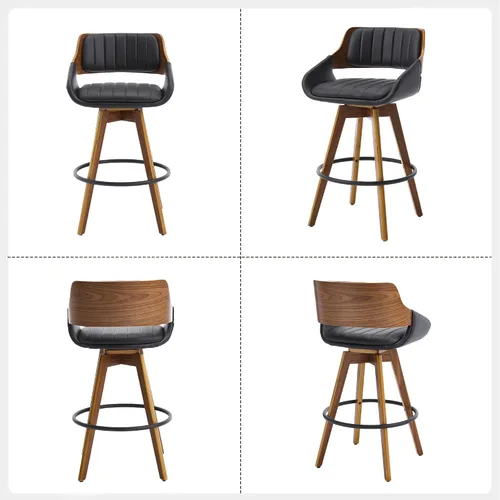 Miniatura 7 de VipDesk Juego de 2 taburetes de bar giratorios, taburetes de bar de altura de mostrador de nogal con respaldo y brazos, sillas de bar tapizadas