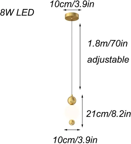 Miniatura 3 de Lámpara colgante moderna de cristal con forma de globo, retro de cobre completo regulable LED para colgar en el techo, lámpara LED de altura
