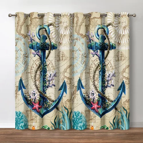Jekeno Cortinas opacas de ancla, decoración náutica retro de los fondos marinos, organismo marino vintage, tema de arrecife de coral, cortinas de