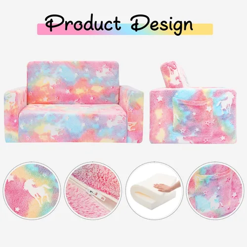 Miniatura 5 de SLIGUY Sofá para Niños, Silla Sofá Plegable para Niños, Sofá Convertible para Niños Pequeños a Sillón Reclinable Extraíble, Silla Sofá que Brilla