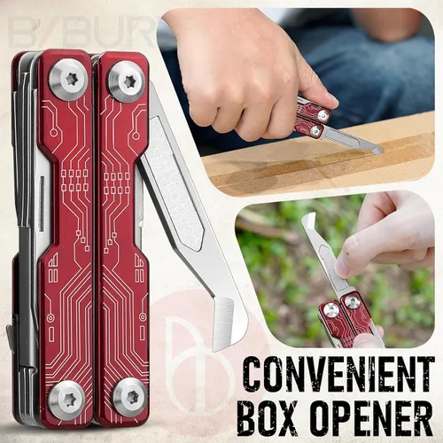 Miniatura 5 de BIBURY Mini Llavero Multiherramienta Tijeras BI2061R, 9 en 1 Multiherramienta EDC Tijeras con Destornillador, Abrebotellas, Cuchillo de Bolsillo