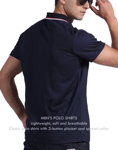 Miniatura 7 de Paquete de 5 camisas polo para hombre, secado rápido, manga corta, camisa de golf, piqué, jersey de ajuste regular