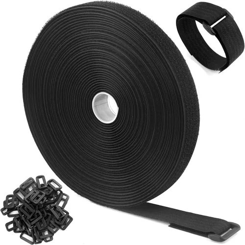 Miniatura 10 de Correas de cable ajustables de 16 pies con hebillas, longitud de corte libre, bridas de cable de sujeción reutilizables blancas, correa de seguridad