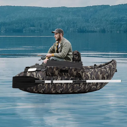 Barco de pesca inflable de 286 libras, barco de pesca duradero, tubo flotante inflable con remo, regla de pescado, bomba, bolsillos de