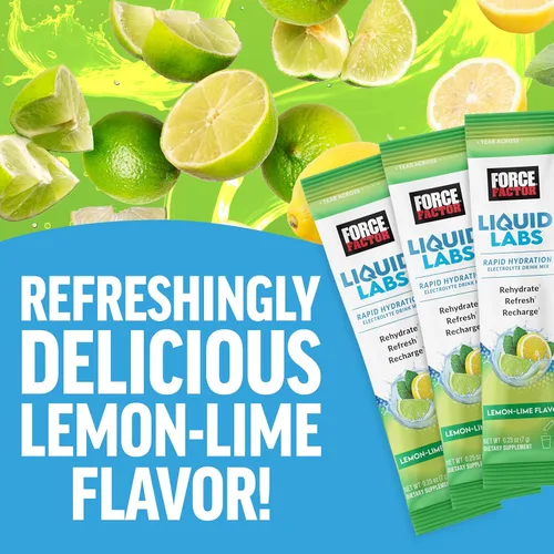 Miniatura 3 de Force Factor Liquid Labs Paquetes de Polvo de Electrolitos—Limón Lima—Paquetes de Hidratación para Hacer Agua de Electrolitos con 5 Electrolitos