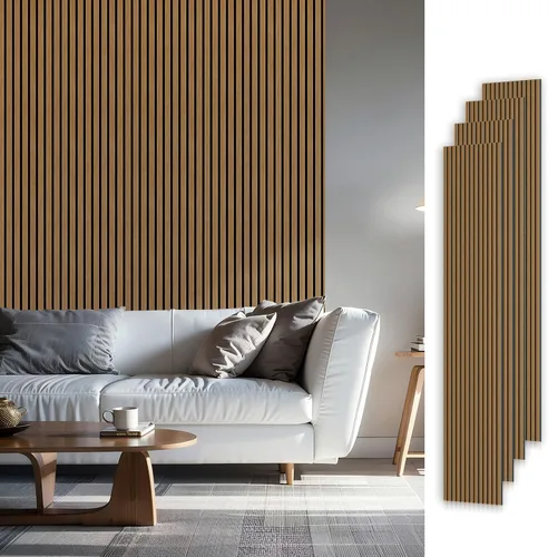 Miniatura 9 de Paneles acústicos de listones de madera, 94" x 23.6" cada panel de pared de listones de madera insonorizado - roble blanco, paquete de 2