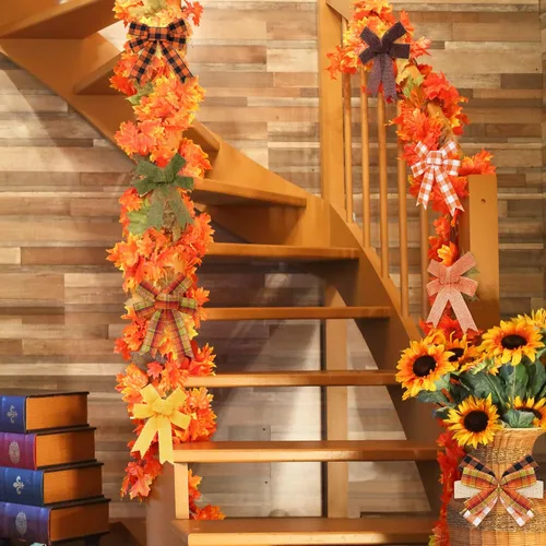 Miniatura 7 de Whaline 10 rollos de cinta de arpillera a cuadros de otoño de 50 yardas de 1 pulgada de cinta decorativa para otoño, Acción de Gracias