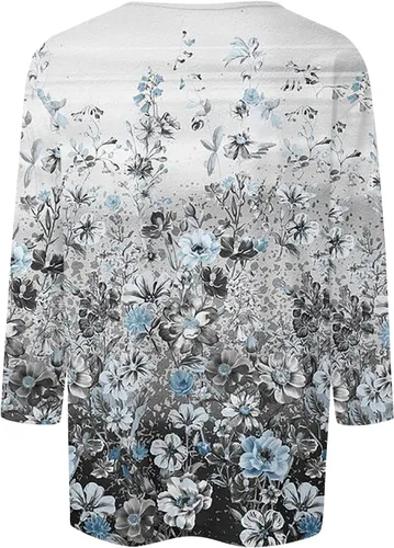 Miniatura 92 de Camisetas de manga 3/4 para mujer, cuello redondo, holgadas, casuales, con estampado floral, camisetas de moda para el trabajo de negocios