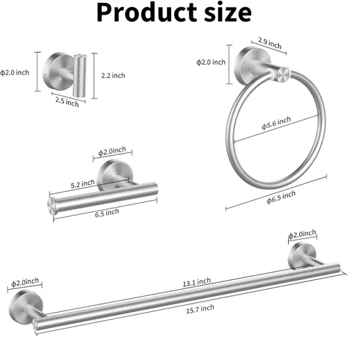 Miniatura 5 de Cilee Juego de 10 accesorios de baño de níquel cepillado, juego de accesorios de baño de níquel cepillado de 16 pulgadas, juego de accesorios