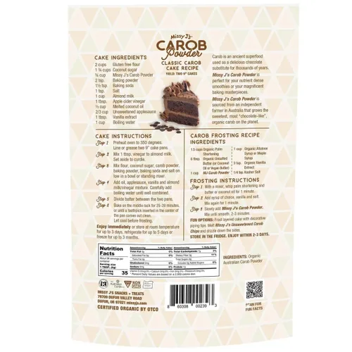 Miniatura 3 de Missy J's Polvo de algarrobo tostado orgánico de 8 onzas, paquete de 6 Hecho de algarroba, vegano y sin gluten Sustituto saludable sin cafeína
