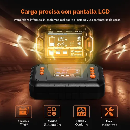 Miniatura 4 de WAVLINK Cargador de batería inteligente de 280 W, máx. Cargador de goteo de 20 A con pantalla LCD, para baterías de plomo-ácido/litio/lifepo4