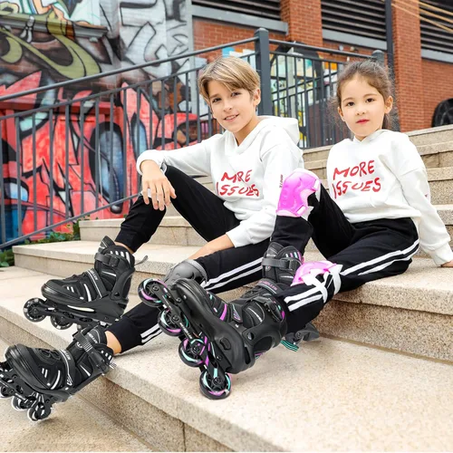 Miniatura 3 de METROLLER Patines en línea ajustables para niñas y niños con ruedas iluminadas, patines en línea para niños y jóvenes, cuchillas divertidas