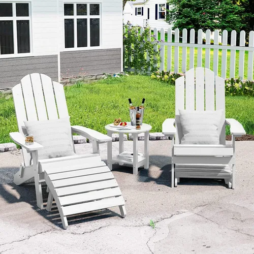 Miniatura 2 de MXIMU Taburete otomano plegable Adirondack para exteriores: Taburete de plástico HIPS para patio, fácil montaje, reposapiés para todo tipo de clima