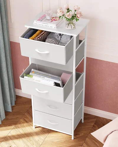 Miniatura 5 de Crestlive Products Cómoda Alta para Dormitorio Torre de Almacenamiento Vertical - Marco de Acero Resistente, Superficie de Madera, Contenedores