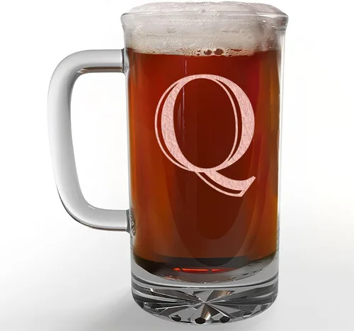 Miniatura 55 de Taza de cerveza de vidrio con monograma grabado de 16 onzas (letra B), regalos de cerveza personalizados de la A-Z para hombres, Día del Padre