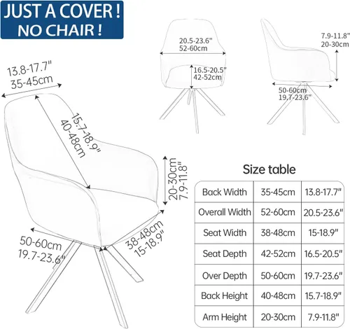 Miniatura 3 de Iauddy Funda de Silla Giratoria de Acento para Comedor para Oficina, Funda Elástica para Silla de Escritorio de Oficina de Respaldo Medio Protector