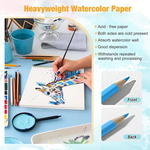 Miniatura 4 de Bloc de papel de acuarela de 9 x 12 pulgadas, encuadernado en espiral con línea de desgarro, 24 hojas (140 libras/10.58 oz): suministros de arte