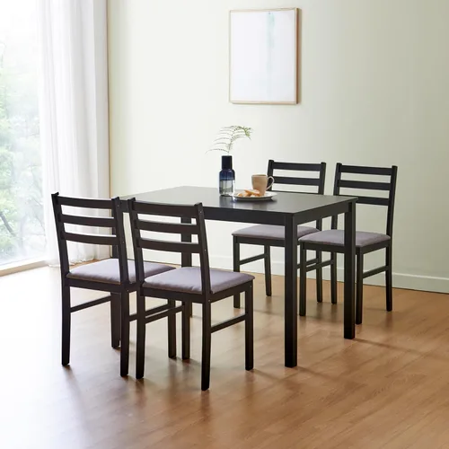 Miniatura 4 de Livinia Seattle - Juego de mesa de comedor de madera de 5 piezas para 4, moderno juego de comedor de cocina de granja con sillas traseras de Negro